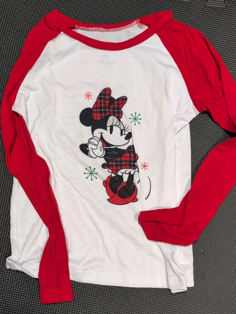 Disney Girls' Red & White Minnie Mouse Plaid Raglan Long Sleeve Pj Top Only